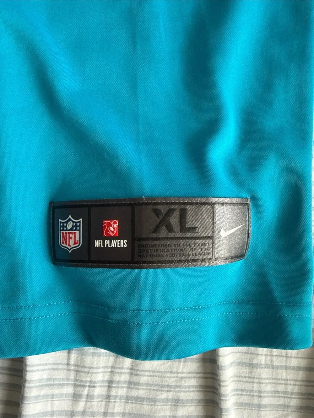 Carolina Panthers #22 Teal NFL Jersey with Keep Pounding Collar